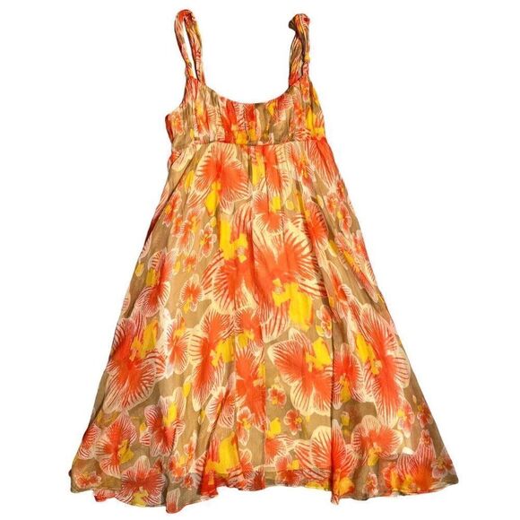 Diane Von Furstenberg Floral Silk Dress Penny Yellow Orange Ruffle Sundress Sz 8 - Picture 2 of 10